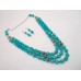 Necklace Patsyorka and earrings of aquamarine gemstone 3 threads